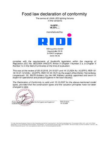 Certificate HACCP RIDI LINIA VLGFP, VLGFL